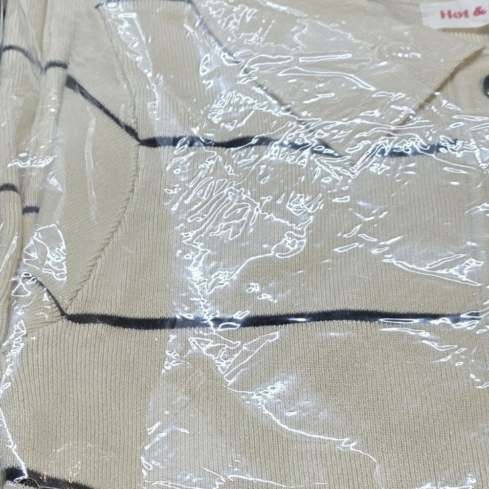 NWT Hot & Delicious Striped Cream Long Sleeve Collared Dress Med PTP 21 - Picture 7 of 9